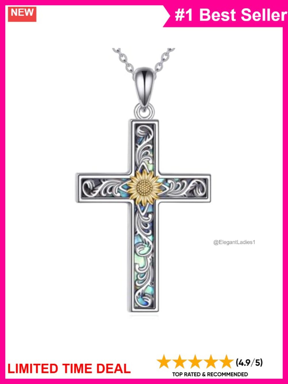 Sterling Silver Sunflower Cross Pendant Necklace Dainty Gift for Women Mom